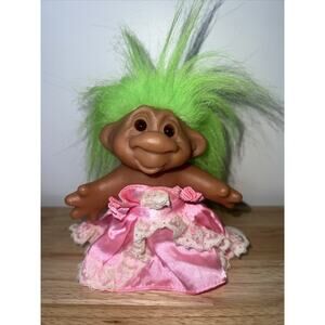 Vintage 1986 D.A.M Bridesmaid/ Prom Dress Troll Doll 5'' Lime Green Hair